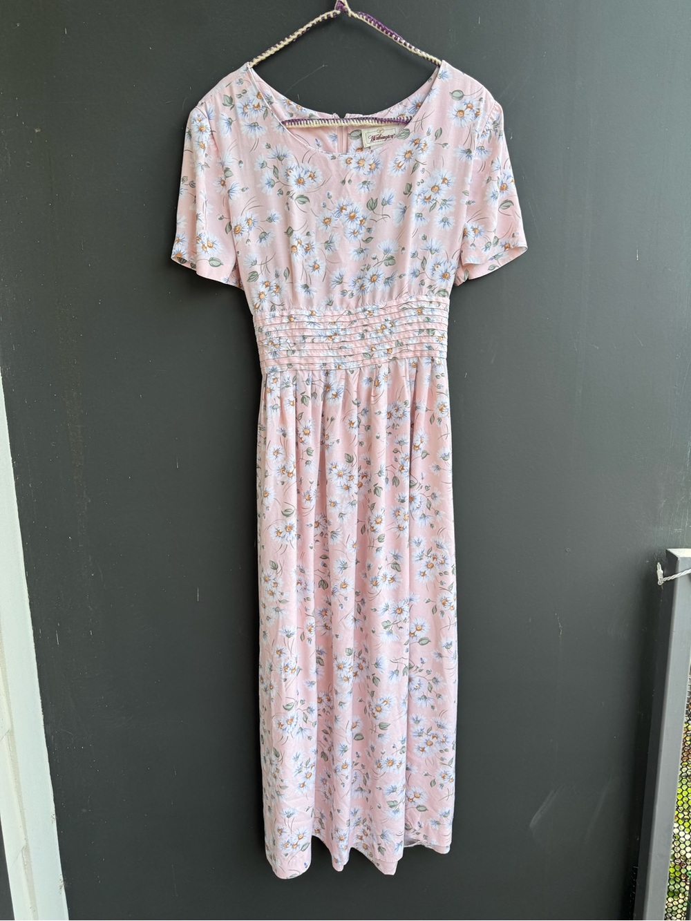 Vintage 90s Floral Pink Short-Sleeve Maxi Dress with Smocked Waist